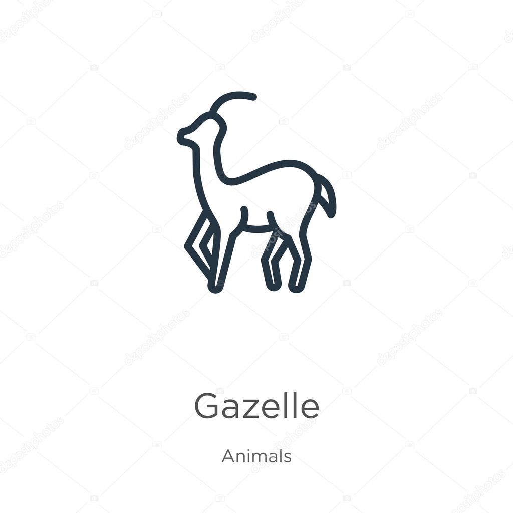 Gazelle icon. Thin linear gazelle outline icon isolated on white background from animals collection. Line vector sign, symbol for web and mobile