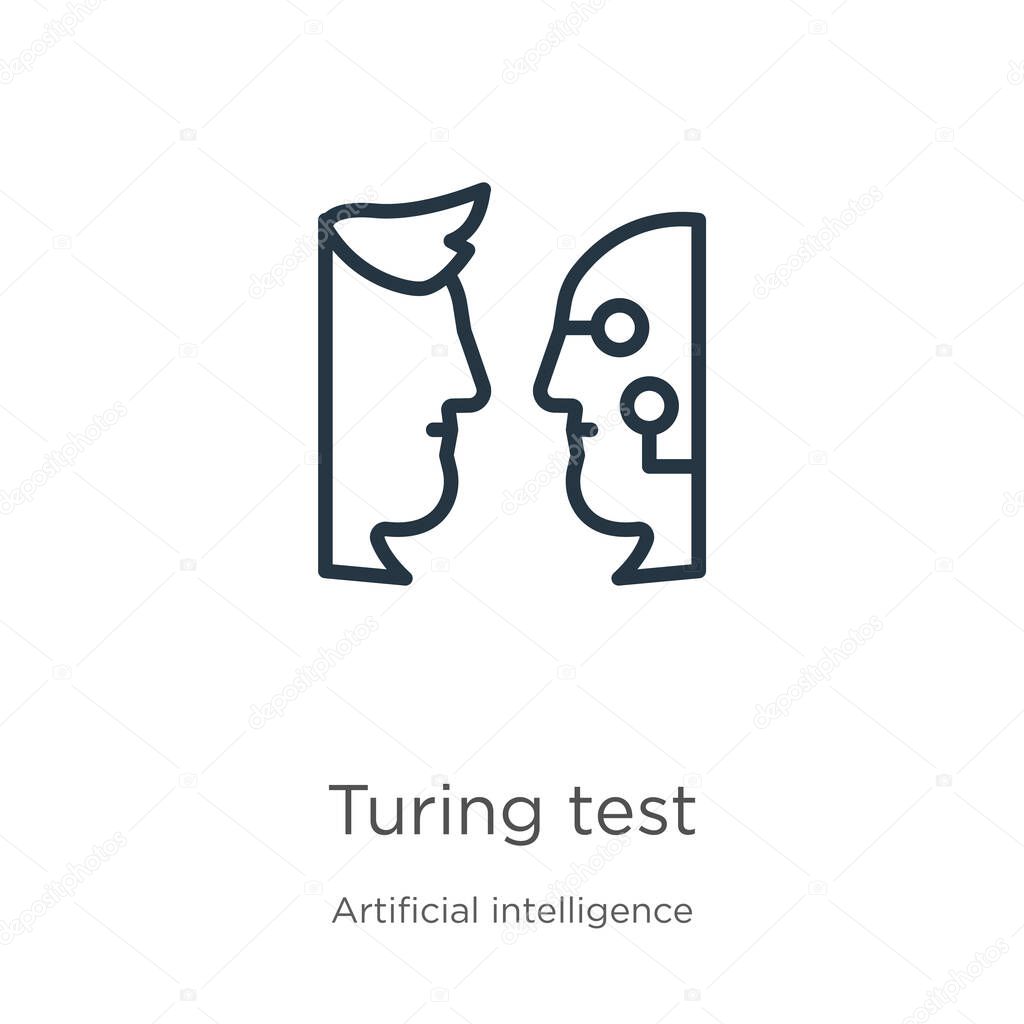 Turing test icon. Thin linear turing test outline icon isolated on white background from artificial intelligence collection. Line vector sign, symbol for web and mobile