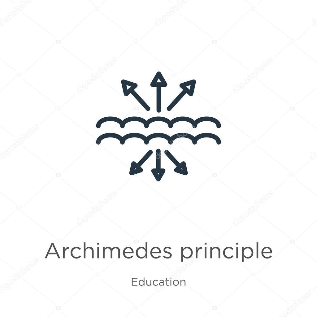 Archimedes principle icon. Thin linear archimedes principle outline icon isolated on white background from education collection. Line vector sign, symbol for web and mobile