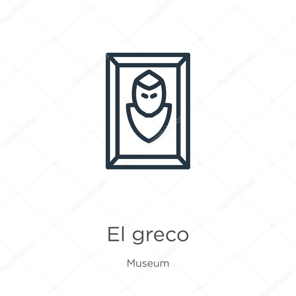 El greco icon. Thin linear el greco outline icon isolated on white background from museum collection. Line vector sign, symbol for web and mobile