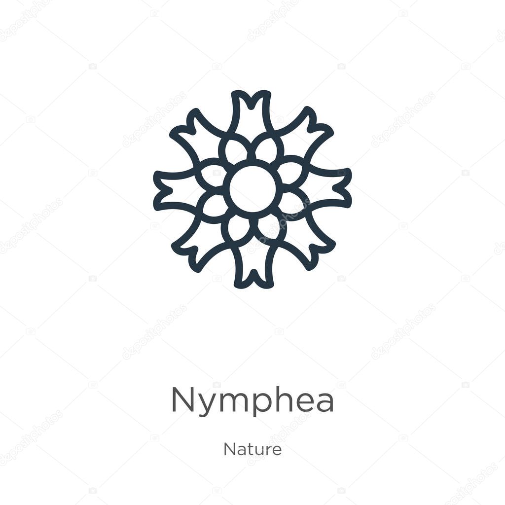 Nymphea icon. Thin linear nymphea outline icon isolated on white background from nature collection. Line vector sign, symbol for web and mobile
