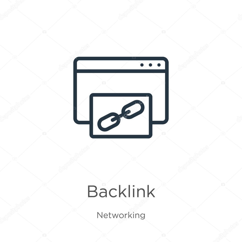 Backlink icon. Thin linear backlink outline icon isolated on white background from networking collection. Line vector sign, symbol for web and mobile