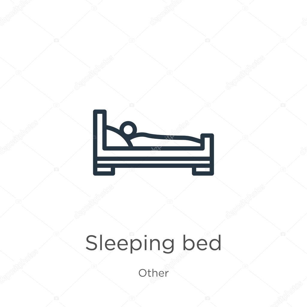 Sleeping bed icon. Thin linear sleeping bed outline icon isolated on white background from other collection. Line vector sign, symbol for web and mobile