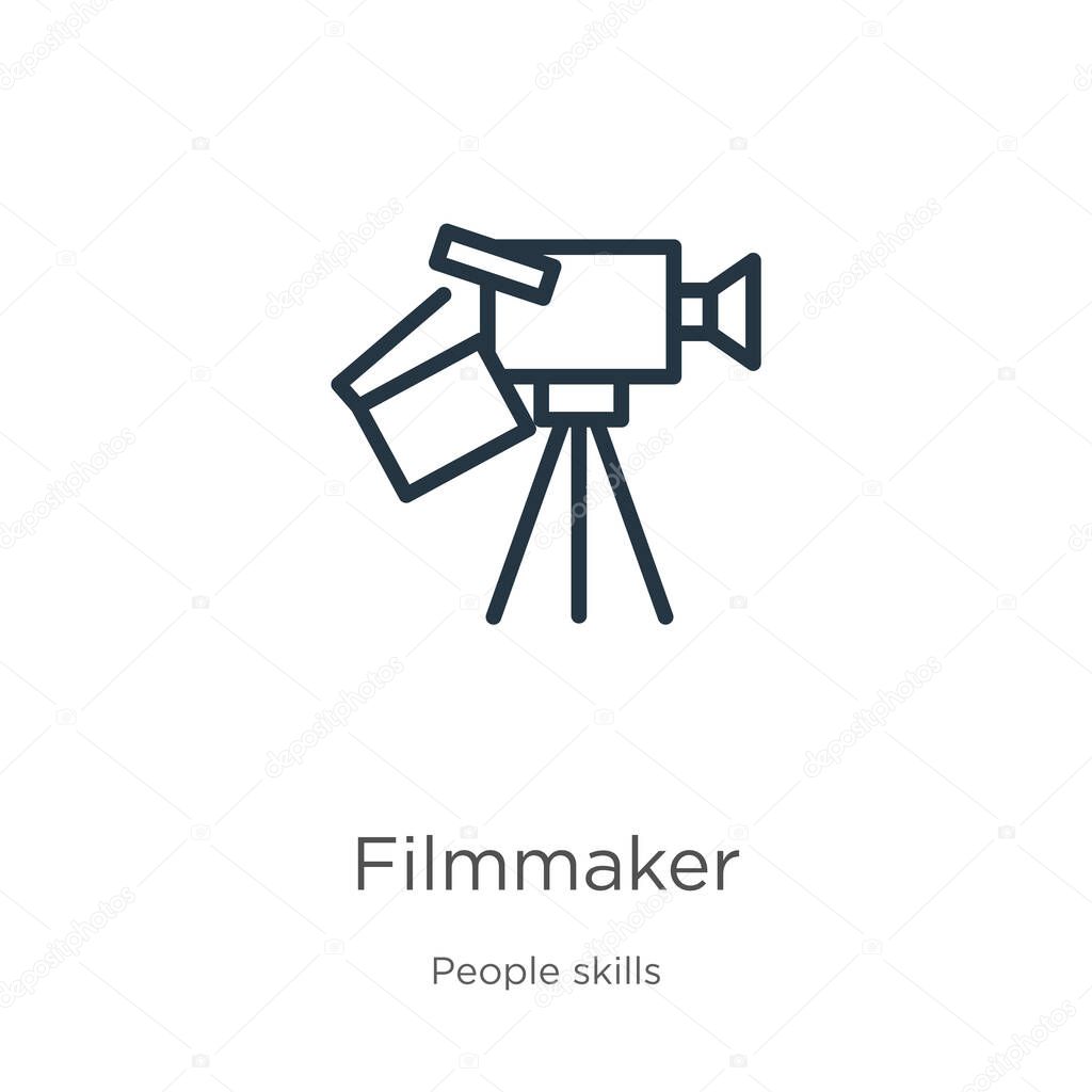 Filmmaker icon. Thin linear filmmaker outline icon isolated on white background from people skills collection. Line vector sign, symbol for web and mobile