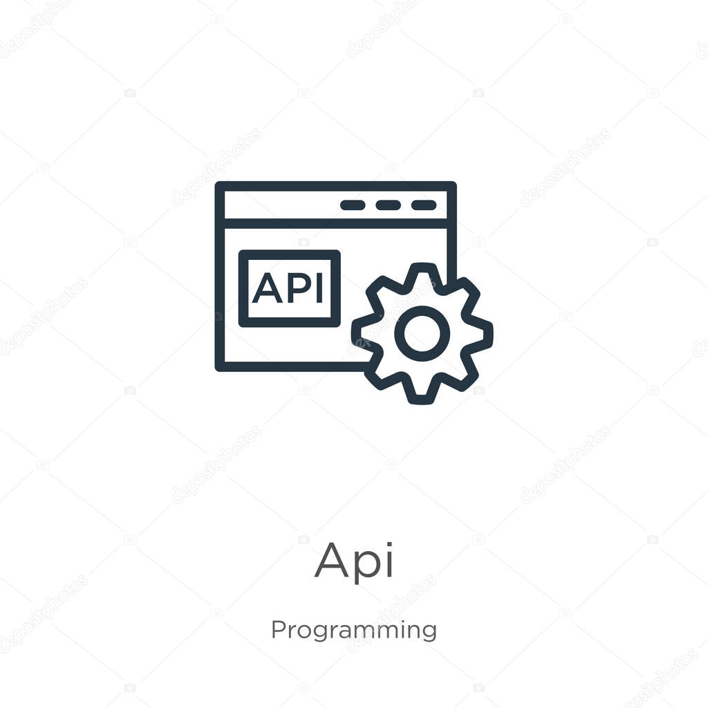 Api icon. Thin linear api outline icon isolated on white background from programming collection. Line vector sign, symbol for web and mobile
