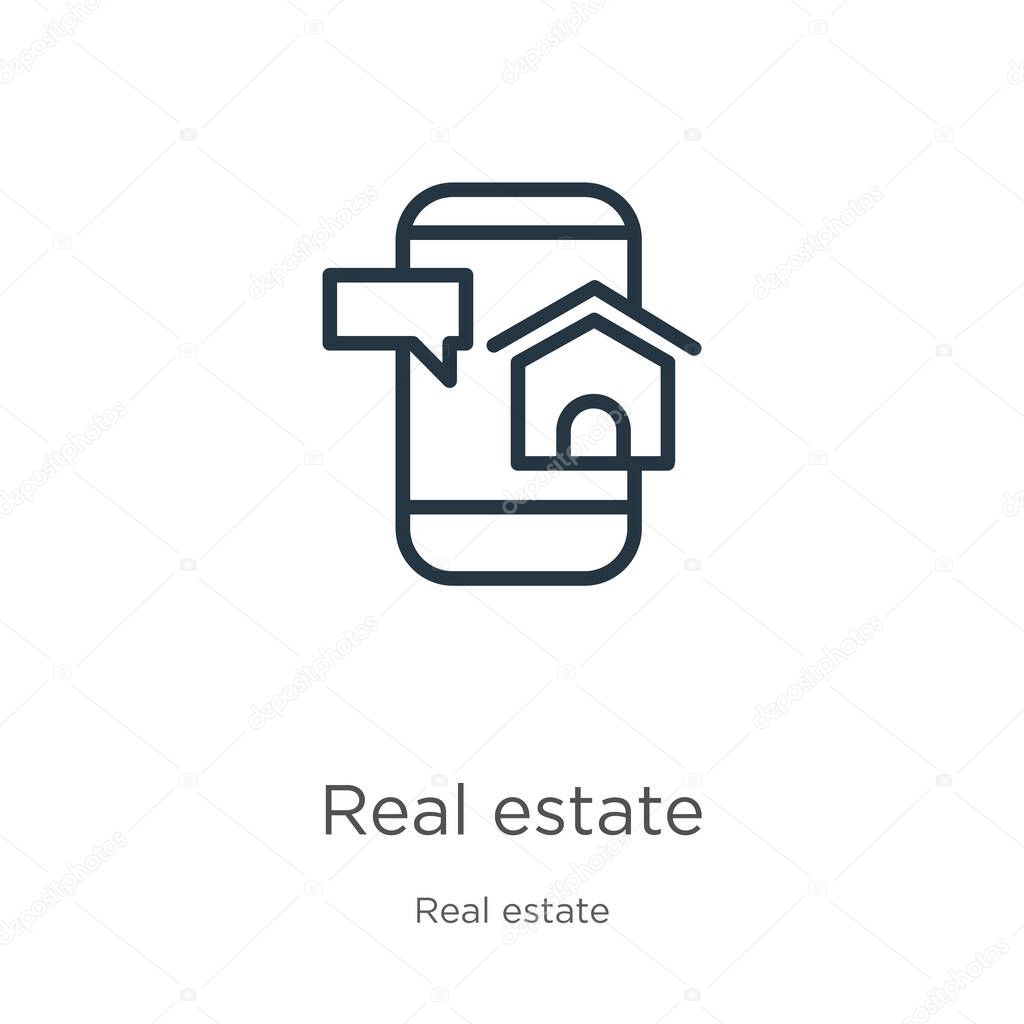 Real estate icon. Thin linear real estate outline icon isolated on white background from real estate collection. Line vector sign, symbol for web and mobile