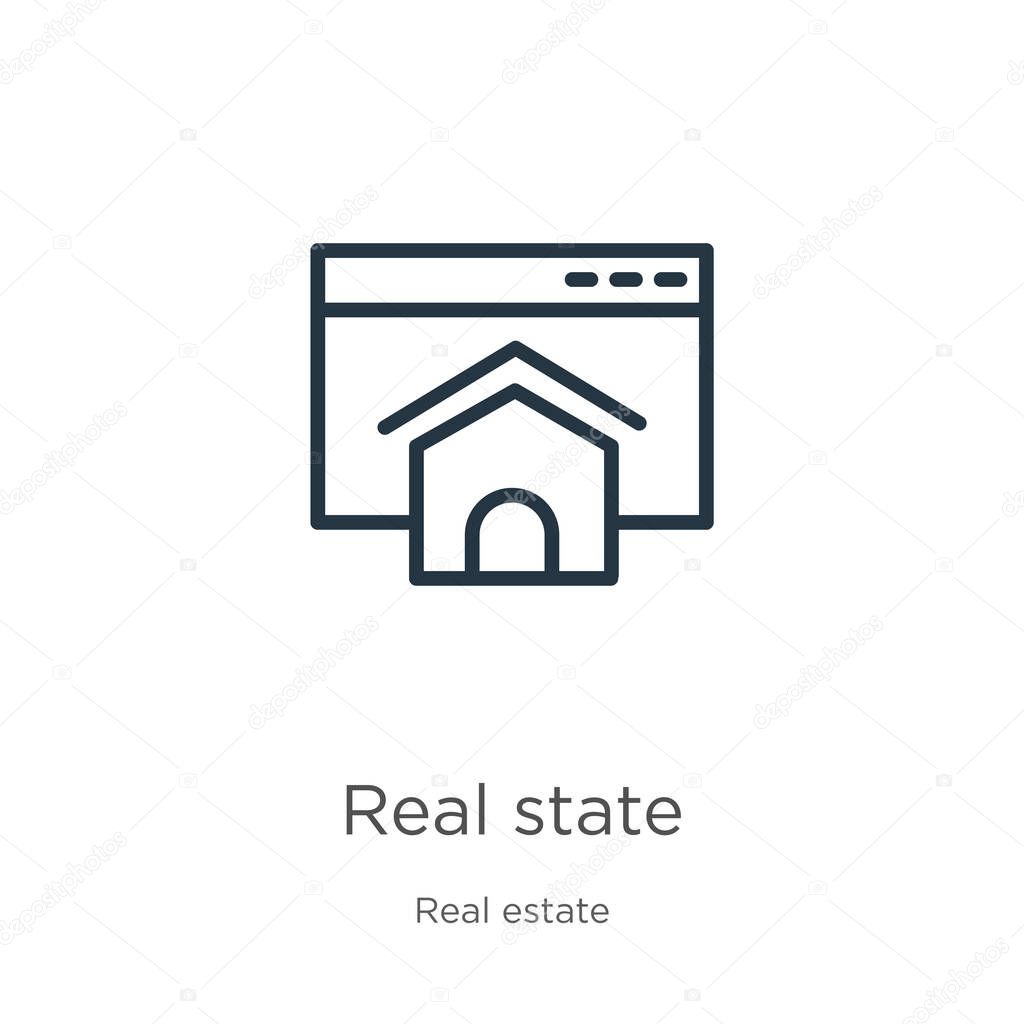 Real state icon. Thin linear real state outline icon isolated on white background from real estate collection. Line vector sign, symbol for web and mobile