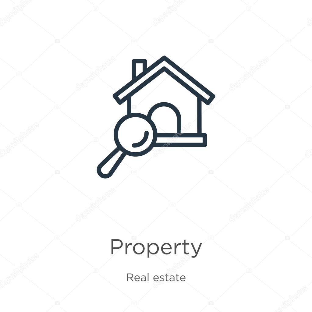 Property icon. Thin linear property outline icon isolated on white background from real estate collection. Line vector sign, symbol for web and mobile