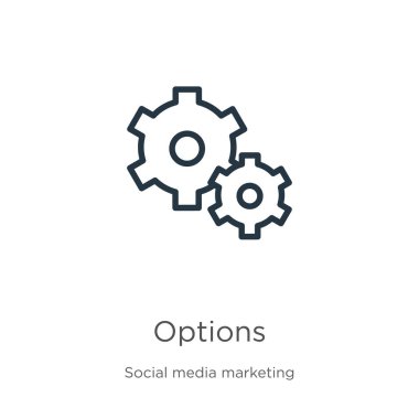 Seçenekler simgesi. Sosyal medya pazarlama koleksiyonundan izole edilmiş ince doğrusal seçenekler ana hatları simgesi. Çizgi vektör işareti, ağ ve mobil sembolü
