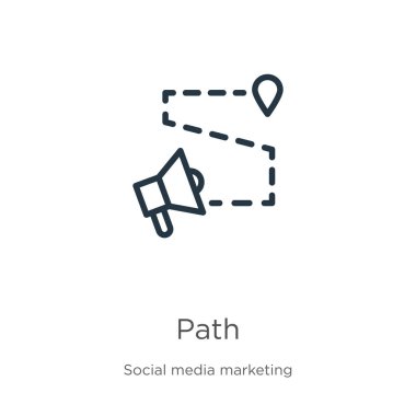 Yol simgesi. Sosyal medya koleksiyonundan beyaz arkaplanda izole edilmiş ince doğrusal yol ana hatları simgesi. Çizgi vektör işareti, ağ ve mobil sembolü