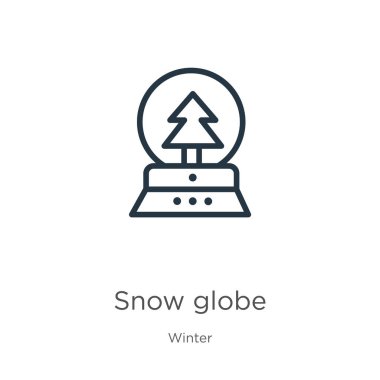 Kar küresi ikonu. İnce doğrusal kar küresi ana hatları beyaz zemin üzerinde kış koleksiyonundan izole edilmiş ikon. Çizgi vektör işareti, ağ ve mobil sembolü