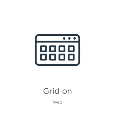 Simge üzerine şebeke. Beyaz arkaplanda web koleksiyonundan izole edilmiş ana simge üzerindeki ince doğrusal ızgara. Çizgi vektör işareti, ağ ve mobil sembolü