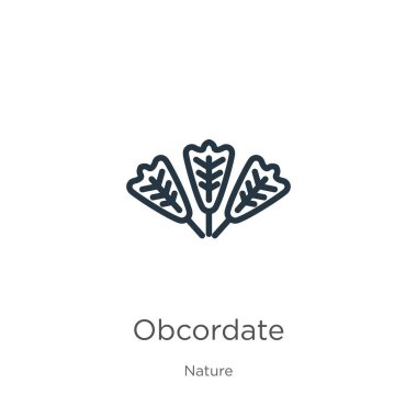 Simgeyi gizle. Doğa koleksiyonundan beyaz arkaplanda izole edilmiş ince doğrusal obcordate outline simgesi. Çizgi vektör işareti, ağ ve mobil sembolü