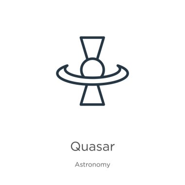 Quasar simgesi. Astronomi koleksiyonundan izole edilmiş ince doğrusal kuasar dış hat ikonu. Çizgi vektör işareti, ağ ve mobil sembolü