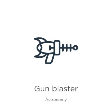 Silah imha ikonu. Astronomi koleksiyonundan izole edilmiş ince doğrusal silah imha silahı ana hatları simgesi. Çizgi vektör işareti, ağ ve mobil sembolü