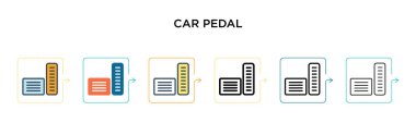 Araba pedalı vektör simgesi, 6 farklı modern stilde. Siyah, iki renkli araba pedalı ikonu. Doldurulmuş, ana hatları çizilmiş, çizgi ve çizgi şeklinde dizayn edilmiş. Vektör illüstrasyonu ağ, mobil, ui için kullanılabilir