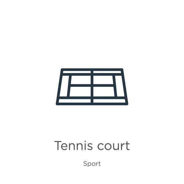 Tennis Ikone Thin Lineare Tennisplatz Umriss Symbol Isoliert Auf Weißem — Stockvektor
