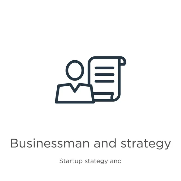 Hombre Negocios Icono Estrategia Thin Linear Businessman Strategy Outline Icon — Vector de stock