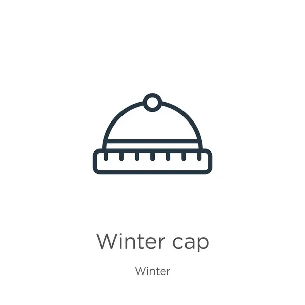 Icono Invierno Icono Contorno Gorra Invierno Lineal Delgado Aislado Sobre — Vector de stock