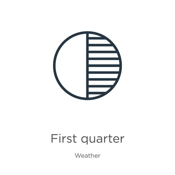 First Quarter Icon Thin Linear First Quarter Outline Icon Isolated — Stock Vector