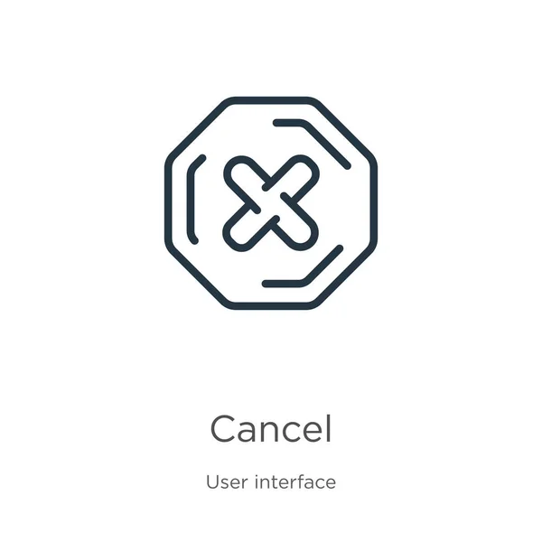 Cancella Icona Sottile Lineare Annulla Icona Del Contorno Isolata Sfondo — Vettoriale Stock