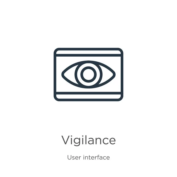 Icono Vigilancia Icono Contorno Vigilancia Lineal Delgada Aislado Fondo Blanco — Archivo Imágenes Vectoriales
