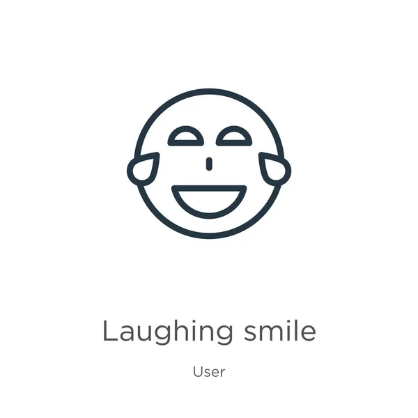 Śmiejący Się Uśmiech Cienki Liniowy Uśmiech Zarys Ikony Odizolowanej Białym — Wektor stockowy