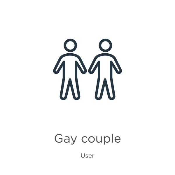 Gay Couple Icon Thin Linear Gay Couple Outline Icon Isolated — Stock Vector