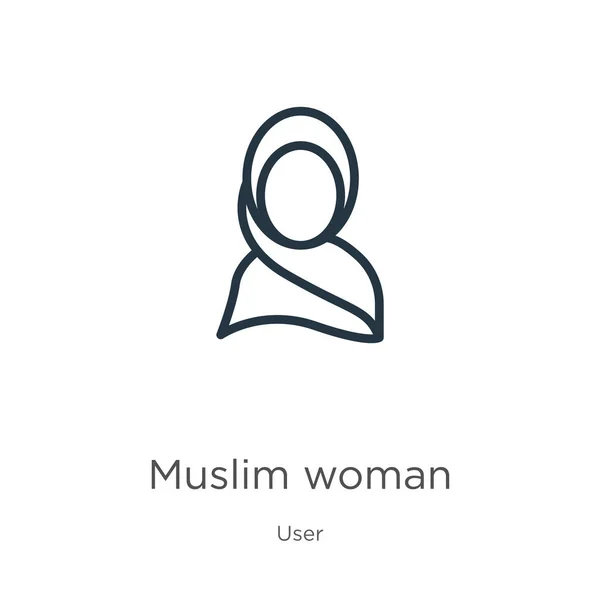 Ícone Mulher Muçulmana Thin Linear Muslim Mulher Esboço Ícone Isolado —  Vetores de Stock