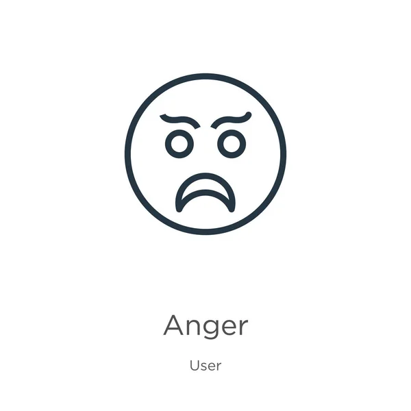 Anger Icon Thin Linear Anger Outline Icon Isolated White Background — Stock Vector
