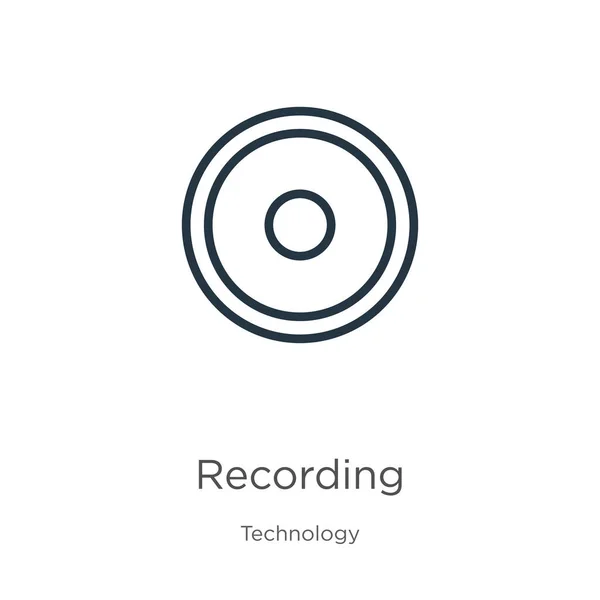 Recording Icon Thin Linear Recording Outline Icon Isolated White Background — Stock Vector