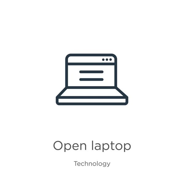 Open Laptop Icon Thin Linear Open Laptop Outline Icon Isolated — Stock Vector