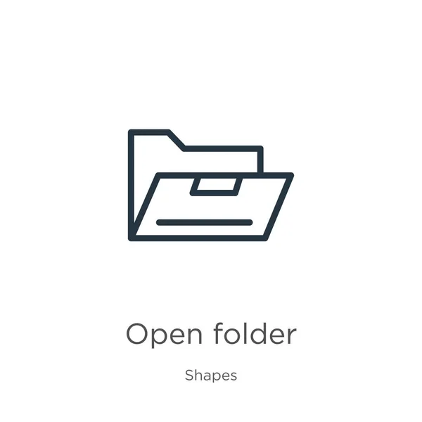 フォルダアイコンを開きます 形状収集から白い背景に隔離された薄い線形オープンフォルダアウトラインアイコン ラインベクトル記号 ウェブとモバイル用の記号 — ストックベクタ
