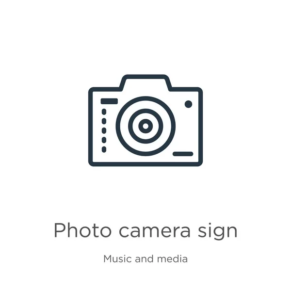 Photo Camera Sign Icon Thin Linear Photo Camera Sign Outline — Stock Vector