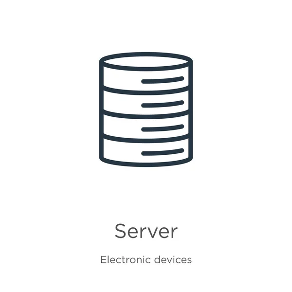 Server Icoon Dunne Lineaire Server Outline Icoon Geïsoleerd Witte Achtergrond — Stockvector