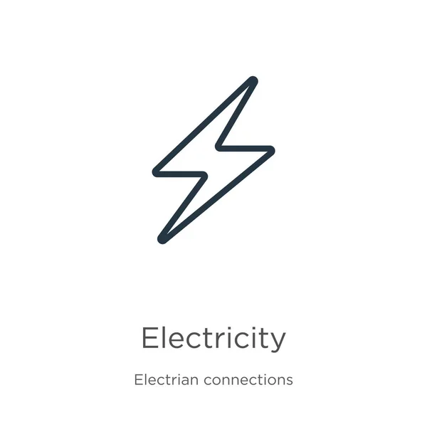 Elektriciteitsicoon Dunne Lineaire Elektriciteit Omtrek Pictogram Geïsoleerd Witte Achtergrond Van — Stockvector