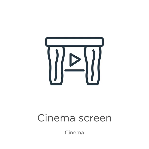 Icono Pantalla Cine Icono Delgada Pantalla Cine Lineal Esbozado Aislado — Vector de stock