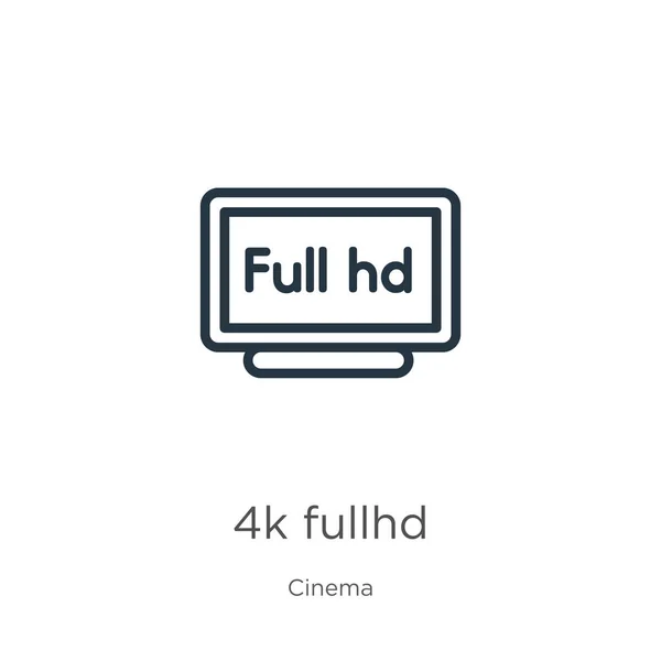 4KフルHdアイコン 薄い線形4KフルHdアウトラインアイコンは 映画コレクションから白い背景に隔離されています ラインベクトル記号 ウェブとモバイル用の記号 — ストックベクタ