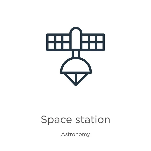 Icono Estación Espacial Esquema Estación Espacial Lineal Delgada Icono Aislado — Vector de stock