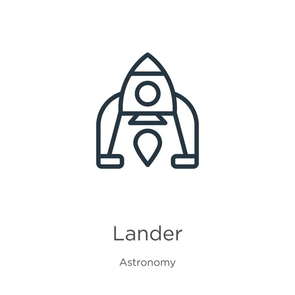 Icono Lander Icono Delgada Del Contorno Del Módulo Aterrizaje Lineal — Vector de stock