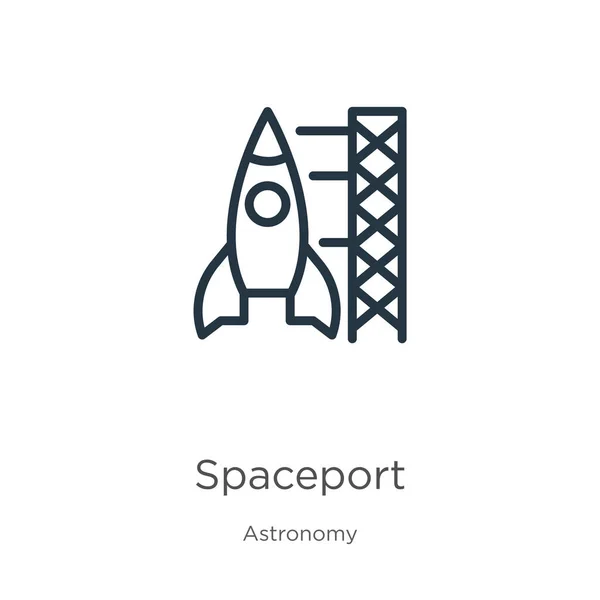 Spaceport图标 从天文学集合中分离出的在白色背景上的细线性空间端口轮廓图标 线形矢量符号 网络和移动符号 — 图库矢量图片