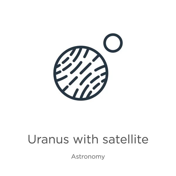 Urano Con Icono Satélite Urano Lineal Delgado Con Icono Contorno — Vector de stock