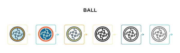 6つの異なる現代的なスタイルでボールベクトルアイコン アウトライン ライン ストロークスタイルでデザインされた黒 2色のボールアイコン ベクターイラストは ウェブ モバイル Uiに使用できます — ストックベクタ