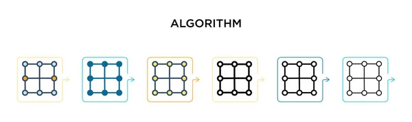 アルゴリズムベクトルアイコンは6種類の現代スタイルで表示されます フルスタイル アウトラインスタイル ラインスタイル ストロークスタイルで設計された黒 2色のアルゴリズムアイコン ベクターイラストは ウェブ モバイル Uiに使用できます — ストックベクタ