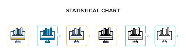 6 farklı modern stilde istatistiksel grafik vektör simgesi. Siyah, doldurulmuş, ana hatları çizilmiş, çizgi ve vuruş stiliyle dizayn edilmiş iki renkli istatistiksel grafik simgesi. Vektör illüstrasyonu ağ için kullanılabilir, 
