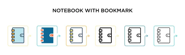ブックマークベクトルアイコンを持つノートブック6異なる近代的なスタイル アウトライン ライン ストロークスタイルでデザインされたブックマークアイコンを持つ黒 2色のノートブック ベクターイラストが使用できます — ストックベクタ