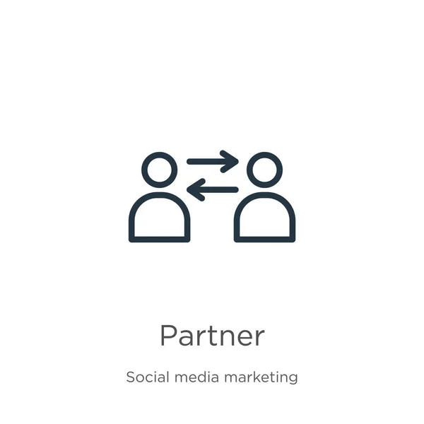 伙伴图标 从社交媒体营销集合中分离出在白色背景下的纤细线性合作伙伴轮廓图标 线形矢量符号 网络和移动符号 图库矢量图片