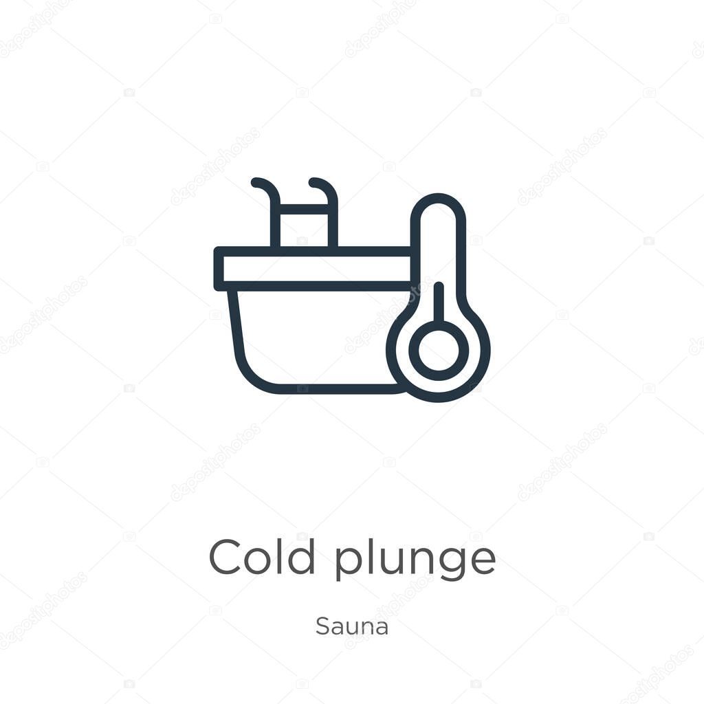 Cold plunge icon. Thin linear cold plunge outline icon isolated on white background from sauna collection. Line vector sign, symbol for web and mobile