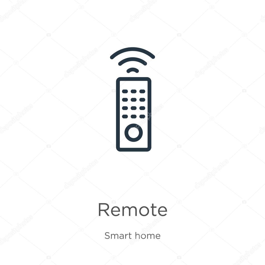 Remote icon. Thin linear remote outline icon isolated on white background from smart house collection. Line vector sign, symbol for web and mobile