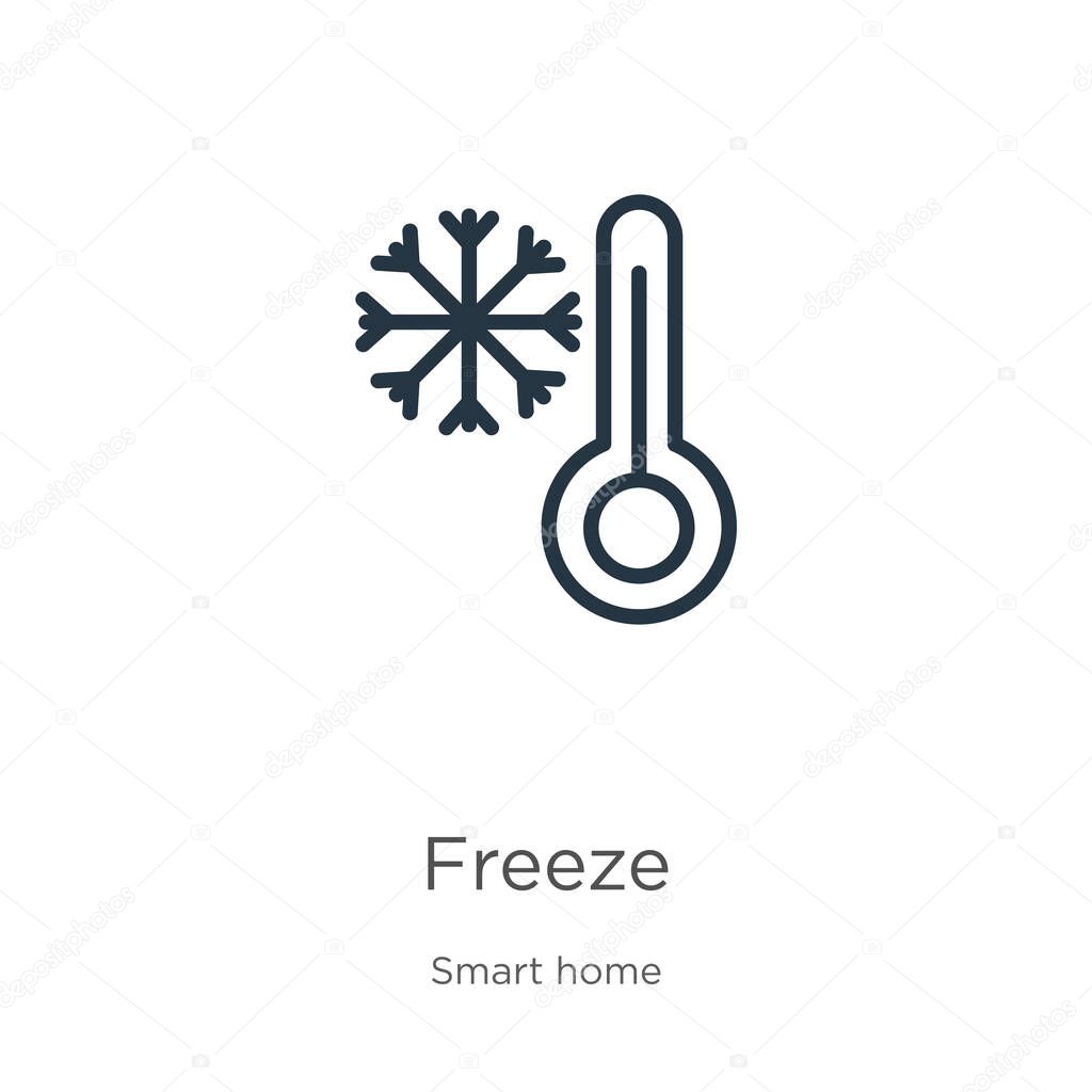 Freeze icon. Thin linear freeze outline icon isolated on white background from smart house collection. Line vector sign, symbol for web and mobile